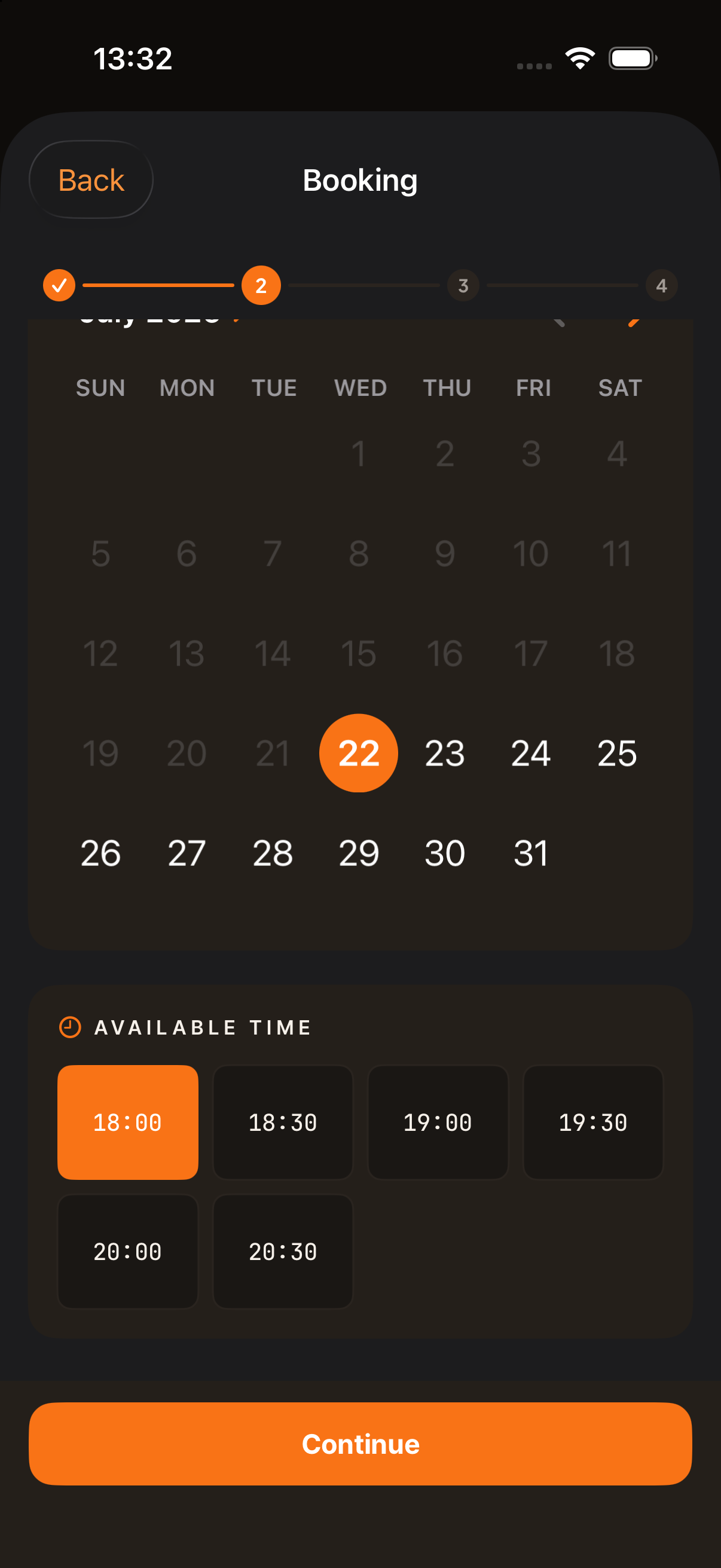 HaiLa Customer booking screen with selectable dates and time slots